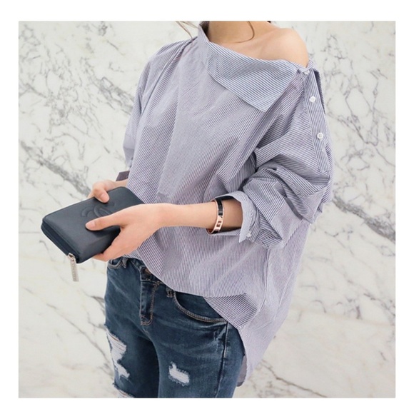 Tops -  Sexy Off Shouldee Sleeve Stripe Blouse Top Shirt